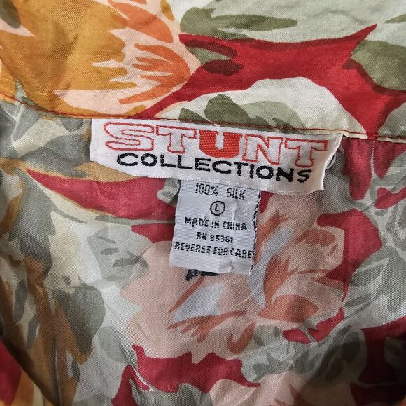 Vintage Stunt Collections Silk Hawaiian Shirt Large Hawaii Floral Aloha Magnum - Picture 4 of 8